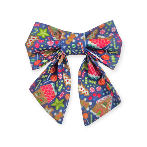 Gingerbread Houses on Dark Blue Sailor Bow - 4"