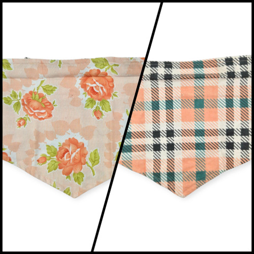 Harvest Rose Peach/Peach Plaid Reversible Tie-on Bandana (Medium)