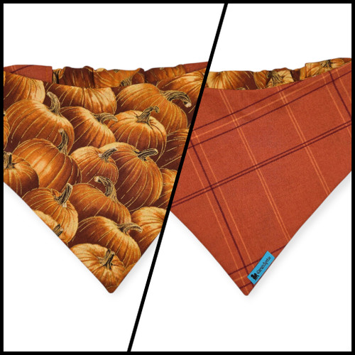 Pumpkin Patch/Orange Plaid Reversible Slip-on Scrunchie Bandana (Large/X-Large)