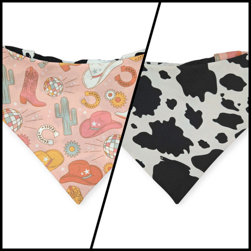 Disco Cowgirl/Cow Spots Reversible Slip-on Scrunchie Bandana (Medium/Large)