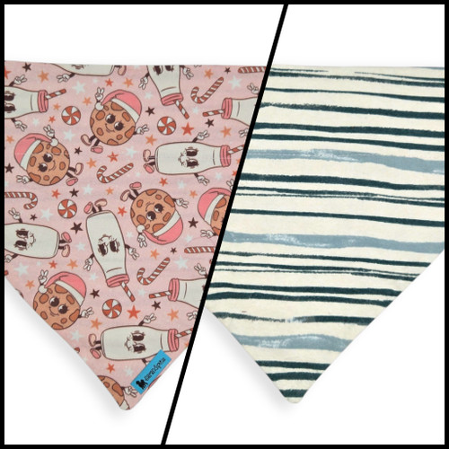 Vintage Milk & Cookies/Green Stripe Reversible Slide-on Bandana (Large)