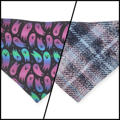 Rainbow Ghosts/Purple Distressed Plaid Slip-on Scrunchie Bandana (Small/Medium)