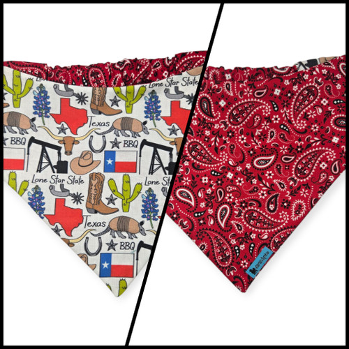 Texas Symbols/Red Paisley Slip-on Scrunchie Bandana (Medium)