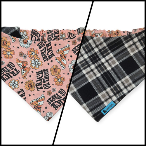 Retro Trick-or-Treat/Black & Gray Plaid Reversible Slip-on Scrunchie Bandana (Medium/Large)