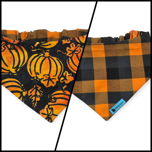 Bootiful/Halloween Plaid Reversible Slip-on Scrunchie Bandana (Small)