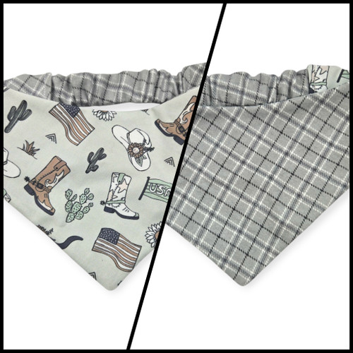 Little Cowboy/Gray Plaid Slip-on Scrunchie Bandana (Small/Medium)