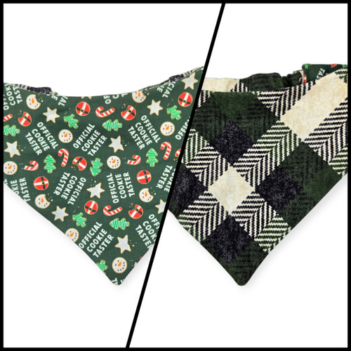 Cookie Tester/Green Plaid Reversible Slip-on Scrunchie Bandana (Medium)