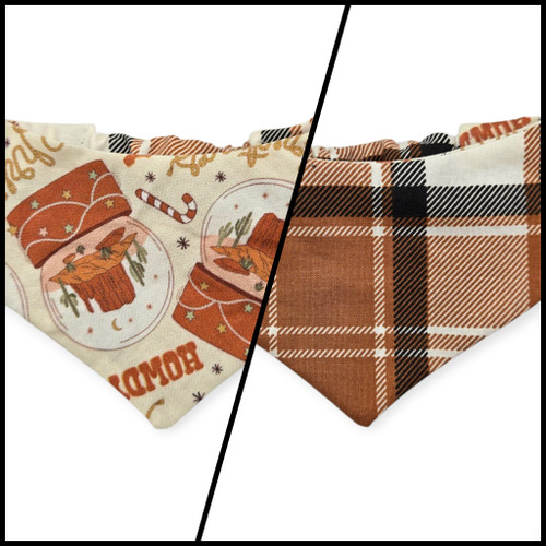 Desert Snow Globe Christmas/Caramel Plaid Slip-on Scrunchie Bandana (Medium)
