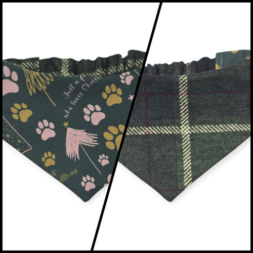 Just a Pup/Dark Green Plaid Reversible Slip-on Scrunchie Bandana (X-Small)