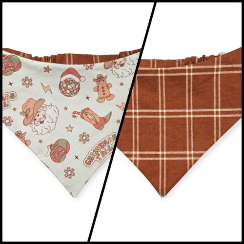 Christmas Ya'll/Rust Fall Plaid Reversible Slip-on Scrunchie Bandana (Large)