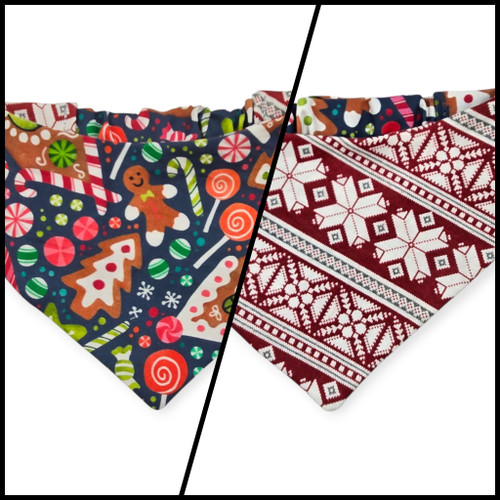 Gingerbread Houses/Nordic Winter Reversible Slip-on Scrunchie Bandana (Medium)