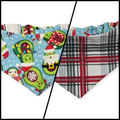 Avocado Christmas/Gray Red Cream Plaid Reversible Slip-on Scrunchie Bandana (Small)