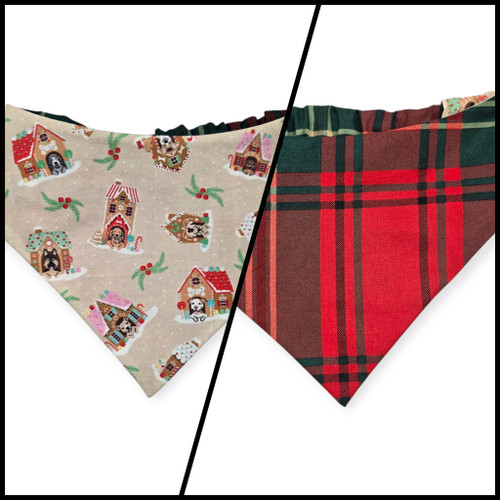 Gingerbread Doghouses/McGregor Red Plaid Reversible Slip-on Scrunchie Bandana (Large)