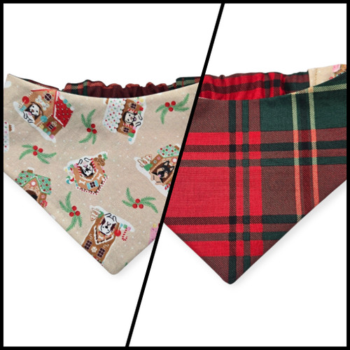 Gingerbread Doghouses/McGregor Red Plaid Reversible Slip-on Scrunchie Bandana (Medium)
