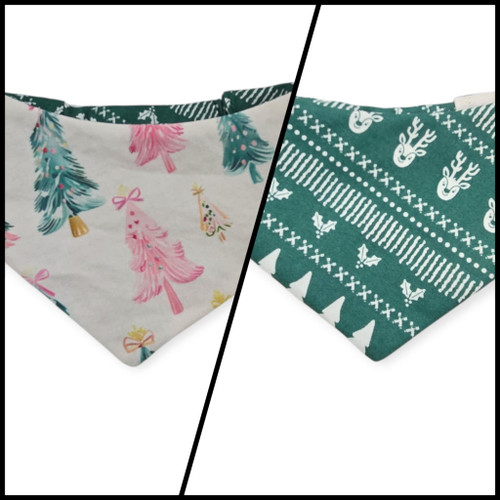 Preppy Pink Coquette Christmas/Winter Fair Isle Reversible Slip-on Scrunchie Bandana (X-Small/Small)