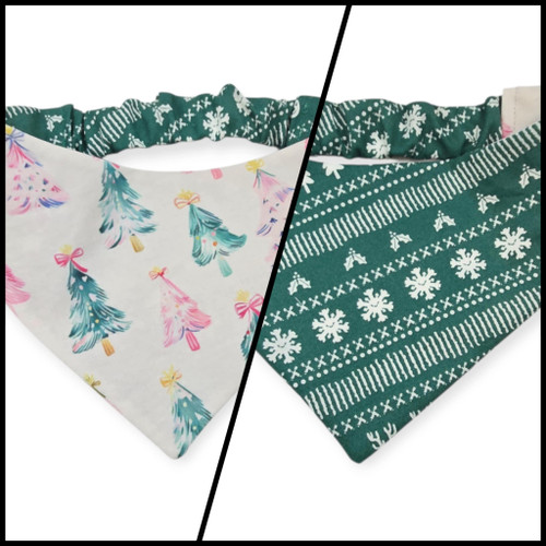 Preppy Pink Coquette Christmas/Winter Fair Isle Reversible Slip-on Scrunchie Bandana (Small/Medium)