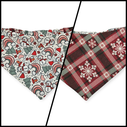 Christmas Rainbows/Snowflake Plaid Slip-on Scrunchie Bandana  (Small/Medium)