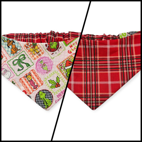 Pink Checkered Grouch/Red Tartan Reversible Slip-on Scrunchie Bandana (Large/X-Large)