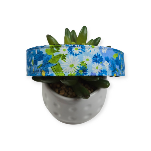 Wild Blossoms on Blue Dog collar (Medium, 1" Wide)