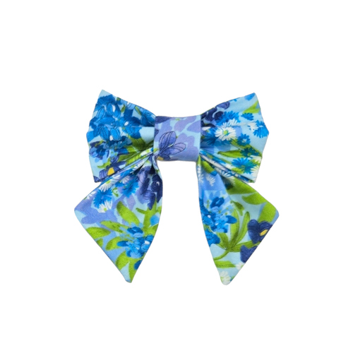 Wild Blossoms on Blue Sailor Bow - 4"