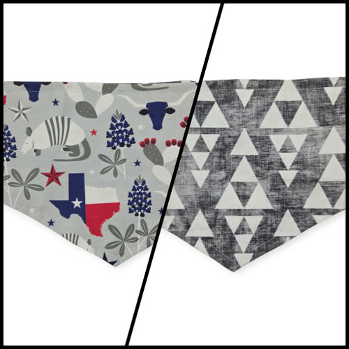 Symbols of Texas/Stacked Onyx Triangles Reversible Tie-on Bandana (Large)