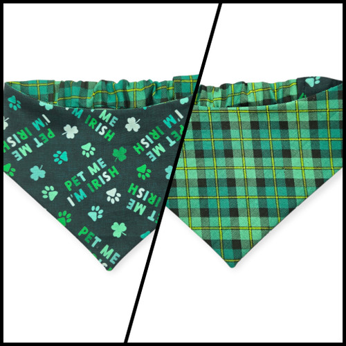 Pet Me I'm Irish/Green Plaid Slip-on Scrunchie Bandana (Medium/Large)