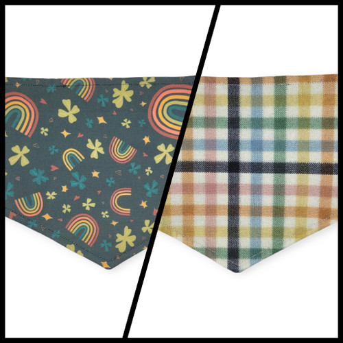 Lucky Charms/ Rainbow Plaid Reversible Slip-on Scrunchie Bandana (X-Small)