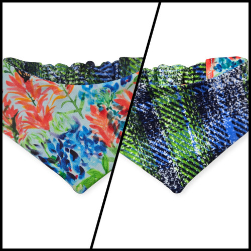 Indian Paintbrush & Bluebonnet/Green Distressed Plaid Reversible Slip-on Scrunchie Bandana (X-Small)