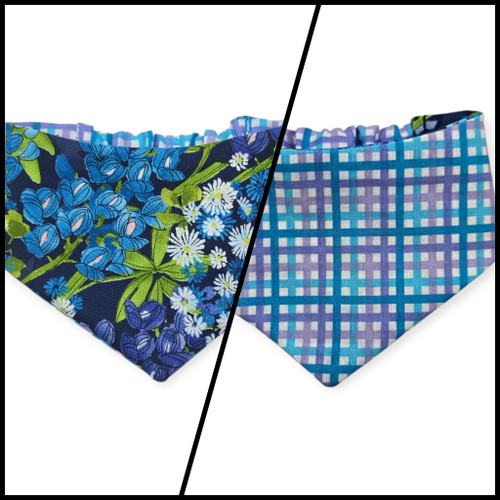 Wild Blossoms on Navy/ Purple & Blue Plaid Slip-on Scrunchie Bandana (X-Small/Small)