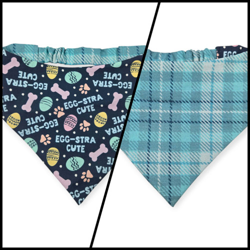 Egg-stra Cute/Aqua Plaid Slip-on Scrunchie Bandana (Large)