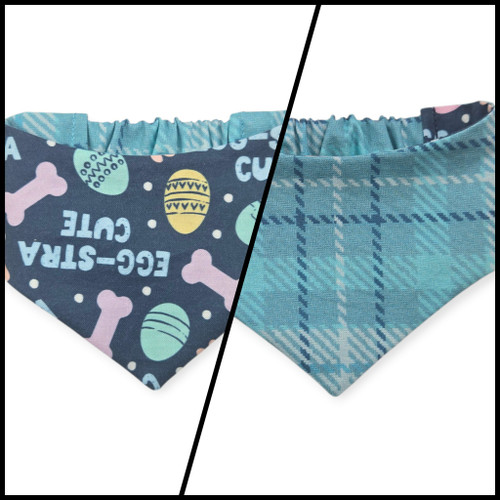 Egg-stra Cute/Aqua Plaid Slip-on Scrunchie Bandana (X-Small)