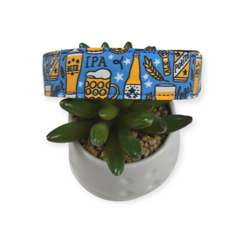 Craft Beer on Navy Dog Collar (Medium, 1" wide)