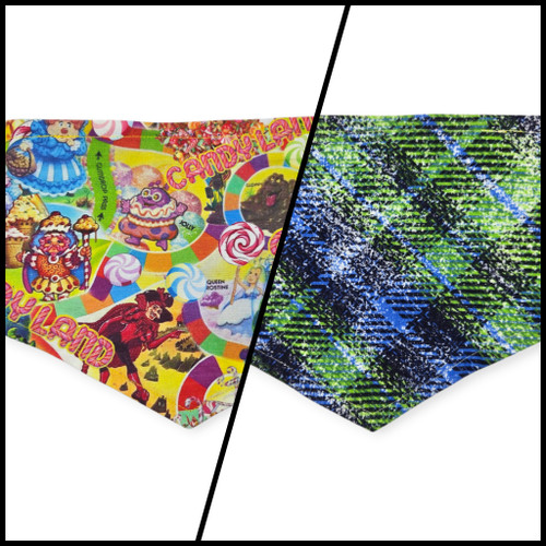 Candy Land/ Distressed Plaid Reversible Tie-on Bandana (Medium)