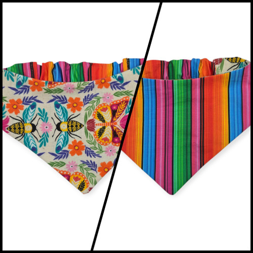 Crazy Butterflies/Serape Reversible Slip-on Scrunchie Bandana (Medium)