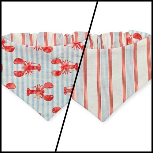 Crawfish on Stripes/Red & Blue Stripes Reversible Slip-on Scrunchie Bandana (X-Small/Small)