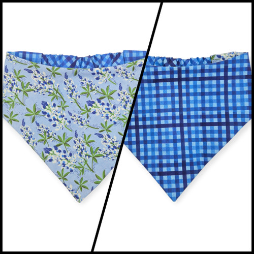 Cottagecore Bluebonnet/Blue Diagonal Plaid Reversible Slip-on Scrunchie Bandana (Large/X-Large)