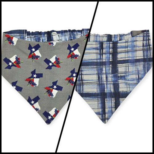 Texas Bluebonnet/Denim Tartan Plaid Reversible Slip-on Scrunchie Bandana (Large/X-Large)