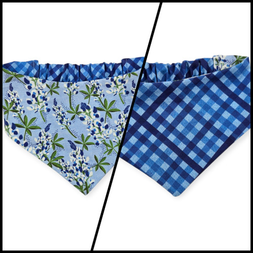 Cottagecore Bluebonnet/Blue Diagonal Plaid Reversible Slip-on Scrunchie Bandana (Medium)