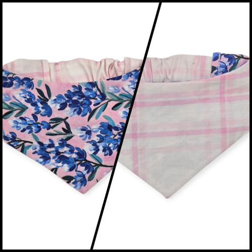Pink Preppy Bluebonnets/Pink Plaid Reversible Slip-on Scrunchie Bandana (Small)