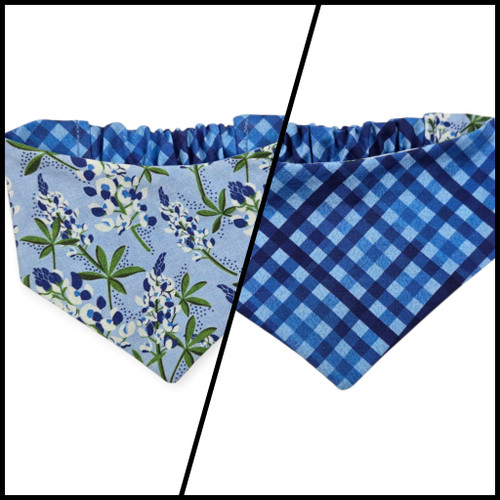 Cottagecore Bluebonnet/Blue Diagonal Plaid Reversible Slip-on Scrunchie Bandana (Small)