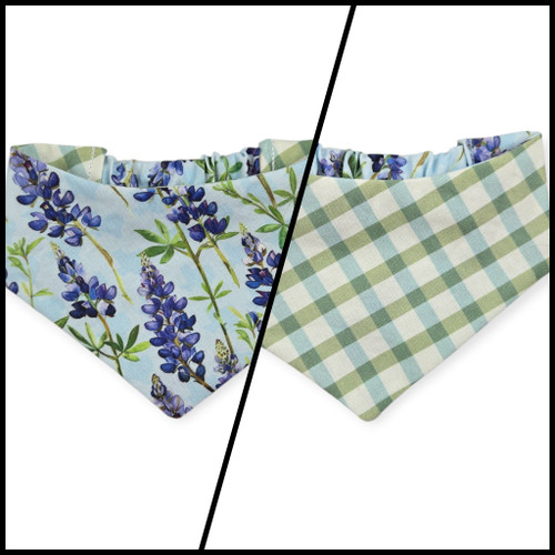 Bluebonnet & Texas/Multi Green Plaid Reversible Slip-on Scrunchie Bandana (Small)