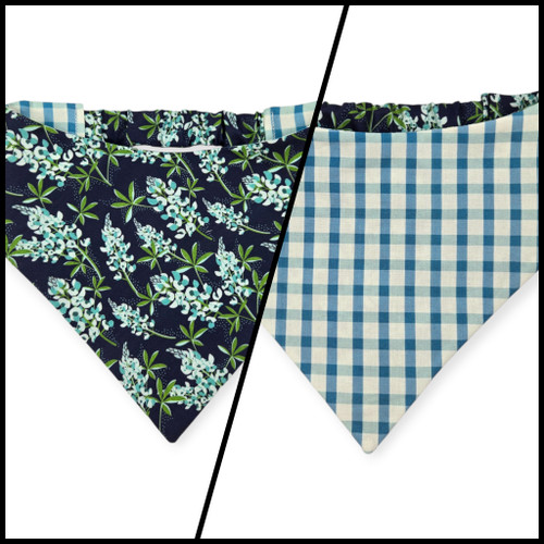 Cottagecore Bluebonnet/Blue Spring Plaid Reversible Slip-on Scrunchie Bandana (X-Large)
