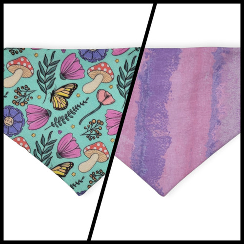 Retro Cottagecore/Bright Starbursts Reversible Slip-on Scrunchie Bandana (Small/Medium)