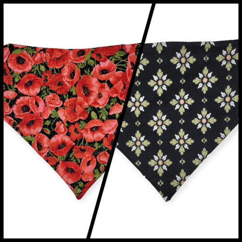 Red Poppy/Black Floral Geometric Reversible Slip-on Scrunchie Bandana (Large/X-Large)