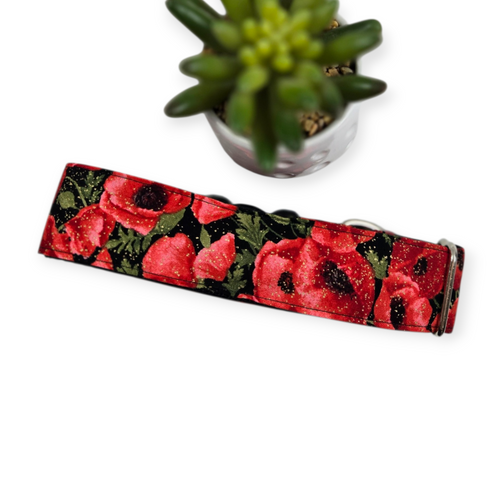 Red Poppy Dog Collar (X-Large, 1.5" wide)