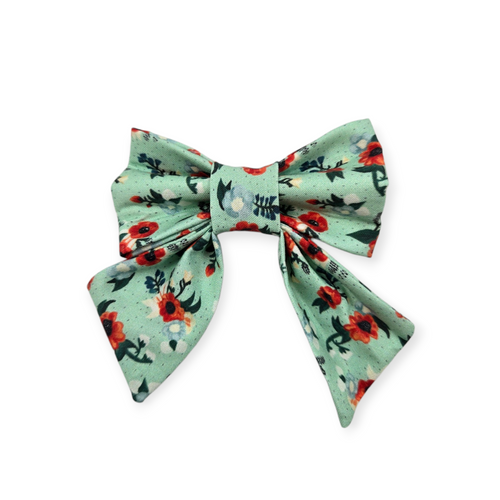 Small Watercolor Poppies Sailor Bow - 4"