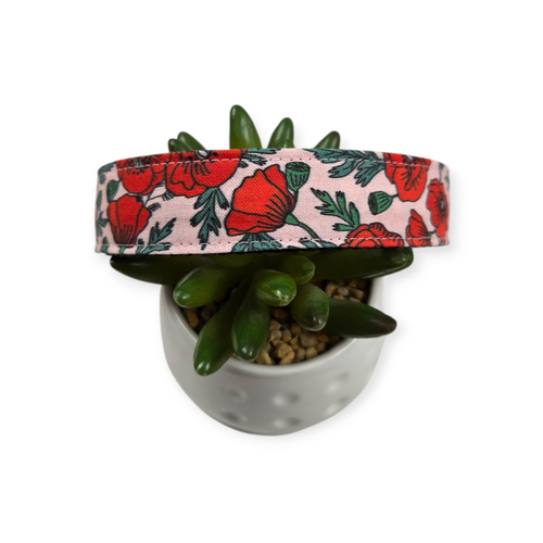 Poppy Floral on Pink Dog collar (Medium, 1" wide)