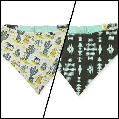Cosmic Western Cowboy/Dark Olive Southwestern Reversible Slip-on Scrunchie Bandana (Large/X-Large)