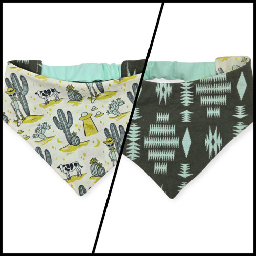 Cosmic Western Cowboy/Dark Olive Southwestern Reversible Slip-on Scrunchie Bandana (Small/Medium)