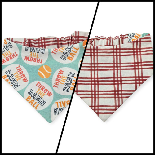 Throw the Ball/Poppy Plaid Reversible Slip-on Scrunchie Bandana (X-Small)